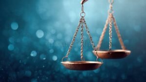balanza justicia sobre fondo legal desenfocado