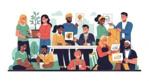 equipo diverso planificando proyecto comunitario juntos