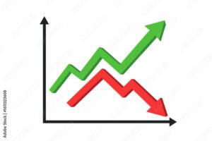grafico de bolsa con flechas descendentes