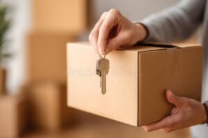 manos entregando una caja con llave