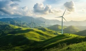 Qué es el Parque Eólico Vientos La Genoveva y dónde está ubicado 44 molinos de viento en paisaje montanoso verde