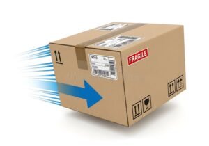 paquete en movimiento con flechas veloces