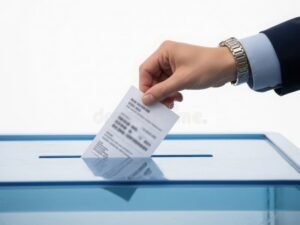 persona depositando voto en urna transparente